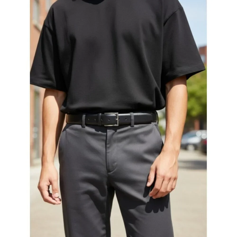 Men’s Black Leather Belt Battistoni Roma Italy Classic Dress Accessory Silver 44